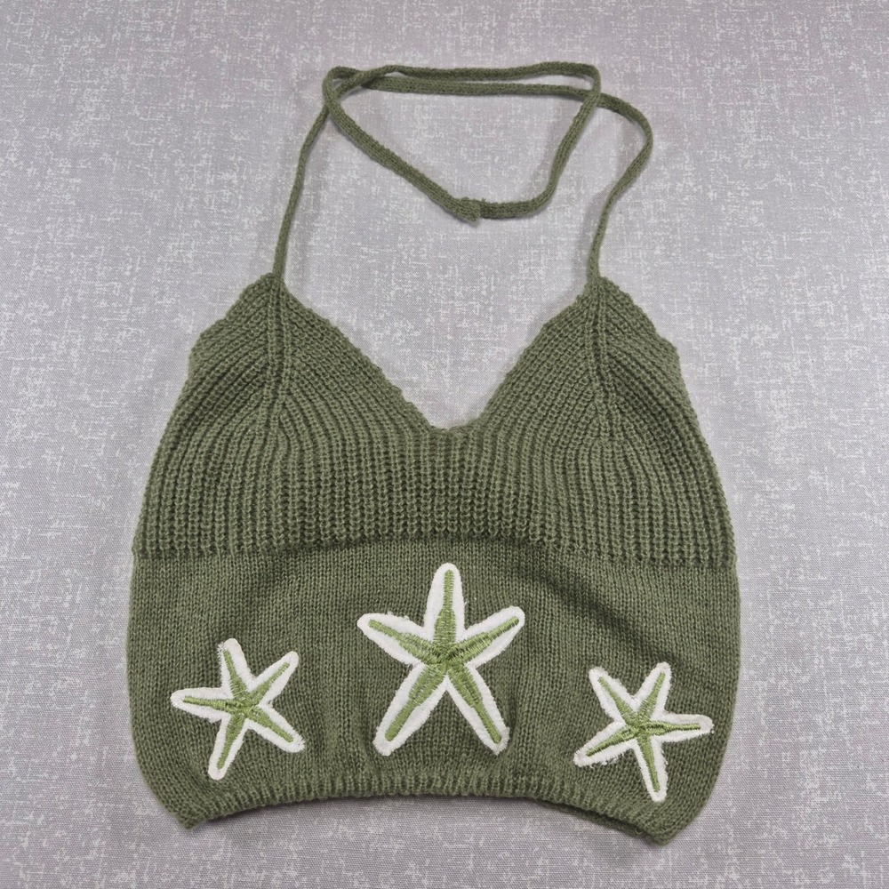 ROMWE Sage Green Starfish Knit Halter Crop Top Medium